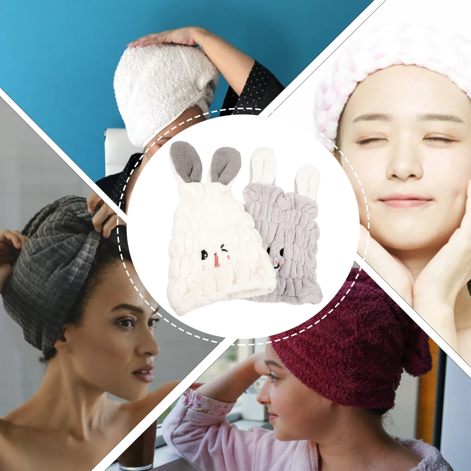 

2Pcs Kids Hair Towel Wrap for Girls Soft Absorbent Hair Drying Hat Quick Dry Towel Wrap Cap Cute Rabbit Ear Design Home Spa