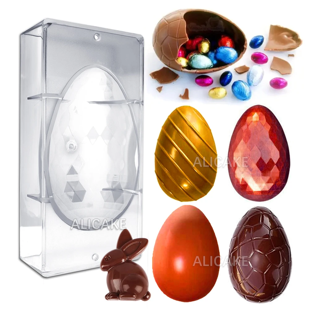 Happy Easter Polycarbonate Chocolate Mold Professional Egg Diamond Bunny Mould Confectionery Cake Decoration Baking Pastry Tools