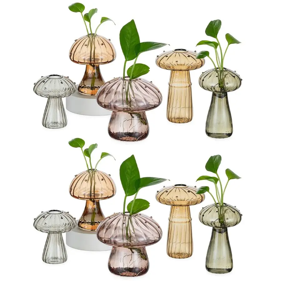 

Набор из 10 уникальных стеклянных стаканов для размножения растений в форме грибов, янтарные стеклянные кашпо для комнатных растений, домашний декор