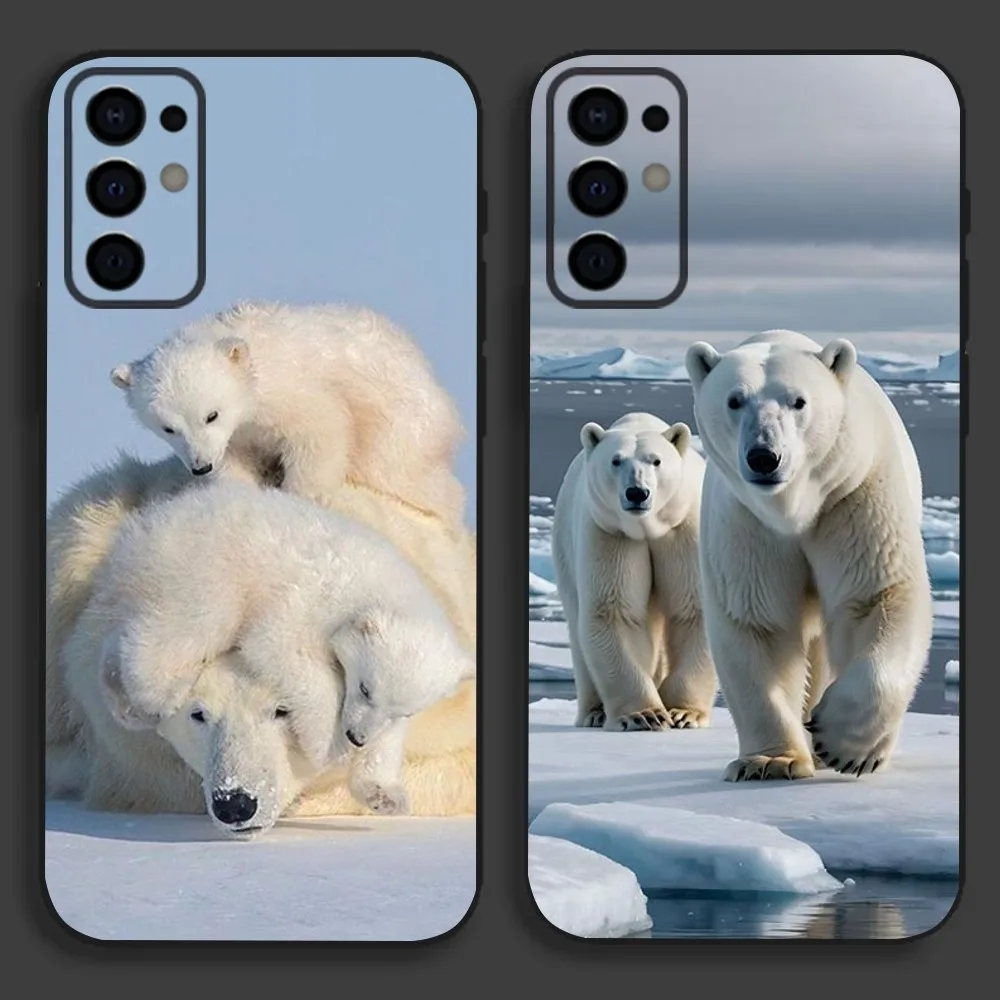 Animal Polar Bear Phone Case For Samsung S24,S21,S22,S23,S30,Ultra,S20,Plus,Fe,Lite,Note,10,9,5G Black Soft Cover