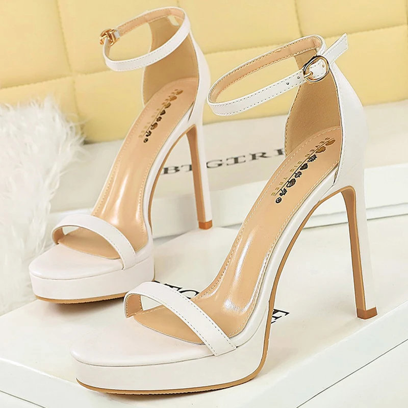 BIGTREE Shoes Summer High-Heeled Sandals Women's Shoes Sexy Party Shoes Peep-Toe High Heels Stiletto 11 CM Buckle Ladies Shoes image 2