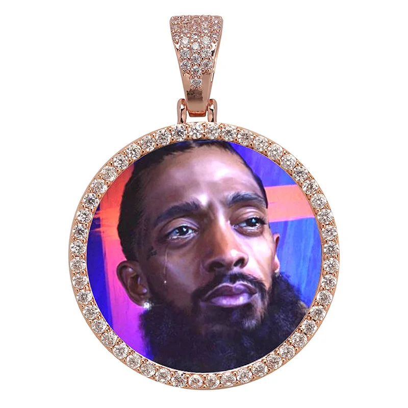Custom Hip-hop Jewelry Sparkly Souvenir Necklace Personalized Photo Custom Round Pendant Valentine's Day Photo Necklace Custom