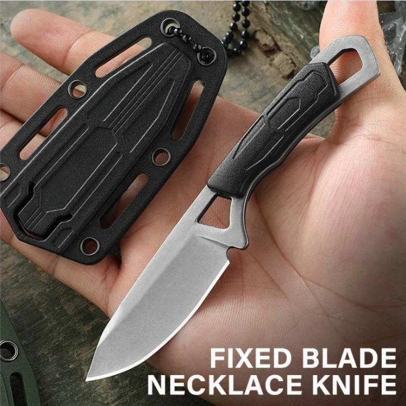 1PC Tactical Mini Neck Knife, EDC Multifunctional Necklace Small Straight Knife, Portable Outdoor Camping Self-Defense Knife