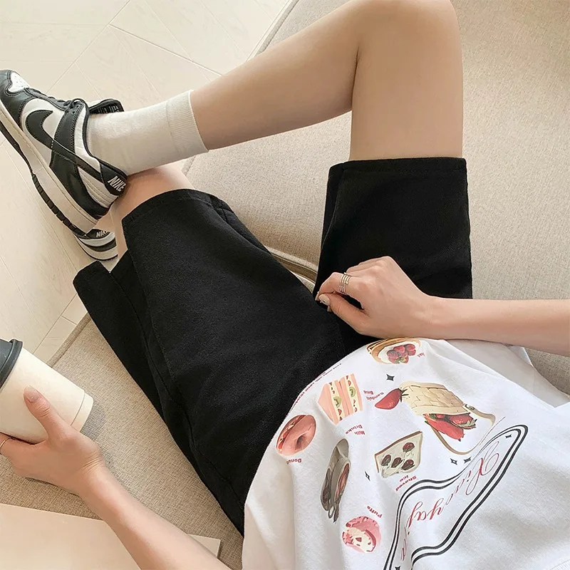 Solid Color Denim Shorts Women Summer High Waist Loose Thin Straight Leg Trousers Office Lady Versatile Casual Shorts Female