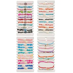 12Pcs/Lot Colorful Natural Stone Beaded Shell Heart Charm Bracelet Summer Beach For Women Glass Seed Beaded Braided Rope Jewelry
