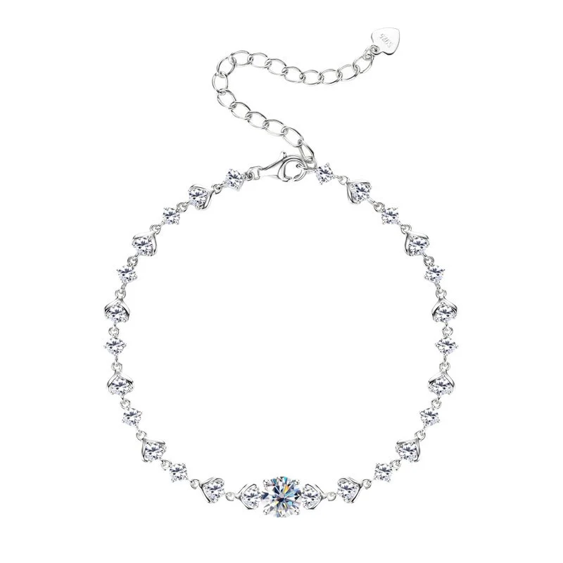 

ZFSILVER Fashion Classic Trend 925 Silver Moissanite Heart Chain Bracelet For Charm Women Accessories Jewelry Party Gift BMO-069
