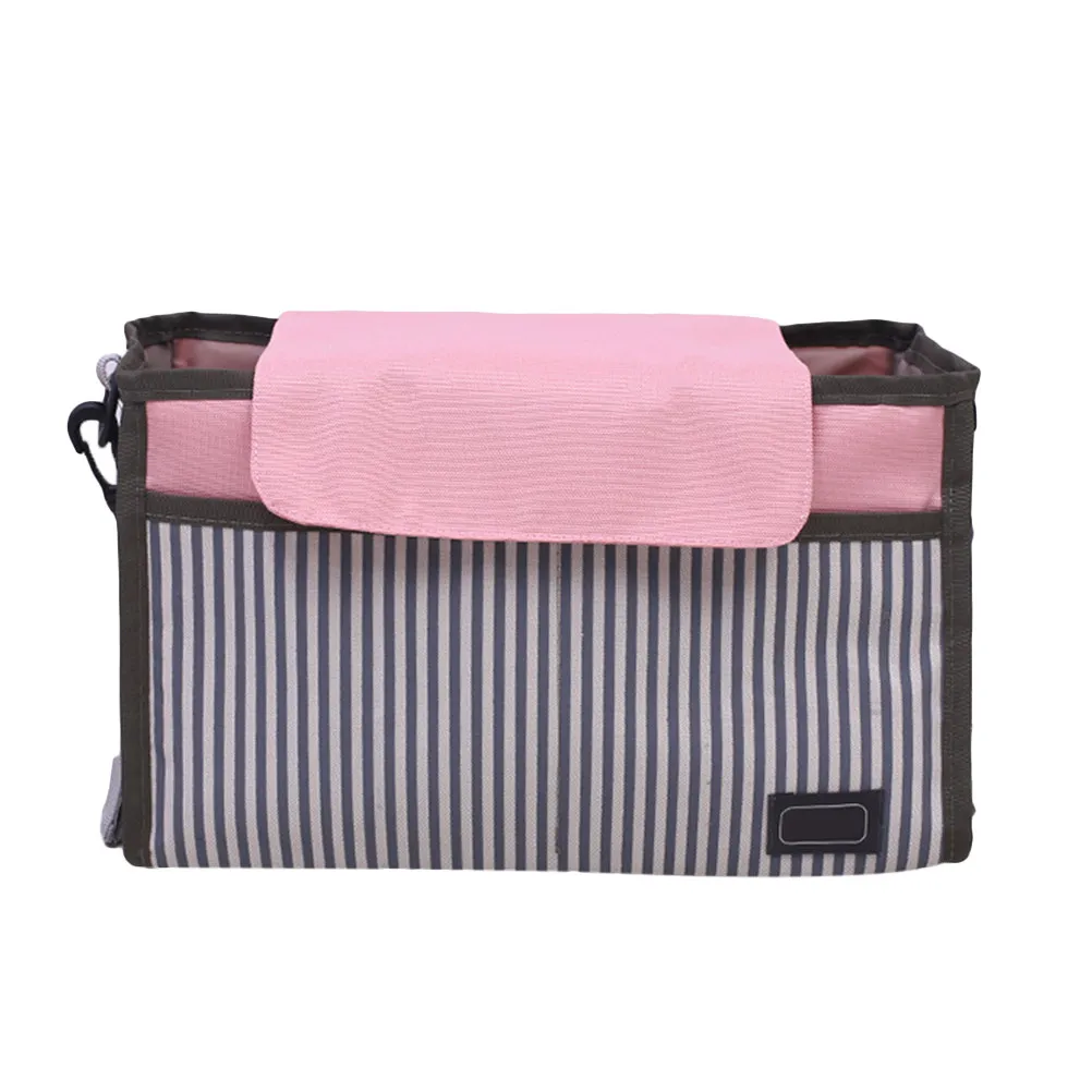 1Pcs Premium Waterproof Stroller Organizer Bag Pink Stripe Design for Diapers Sippy Cups Keys Phones Snacks Buggy Carriage