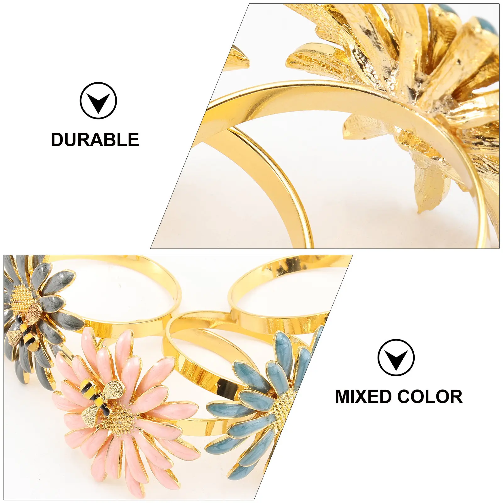 4Pcs Zinc Alloy Napkin Rings Bee Flower Design Decorative Napkin Holders for Elegant Dinner Wedding Bridal Shower Christmas