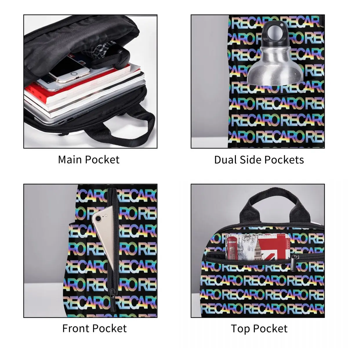 Recaro Houndstooth Logo Backpack Student BookBag Kids School Bag Computer Shoulder Bags Men Women view 3