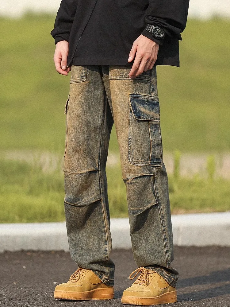 WASSUP EDZEL ملابس العمل الأمريكية الرجعية الجينز فضفاضة مستقيم الساق الرجال السراويل Sli بناطيل طويلة غير رسمية لخريف #2