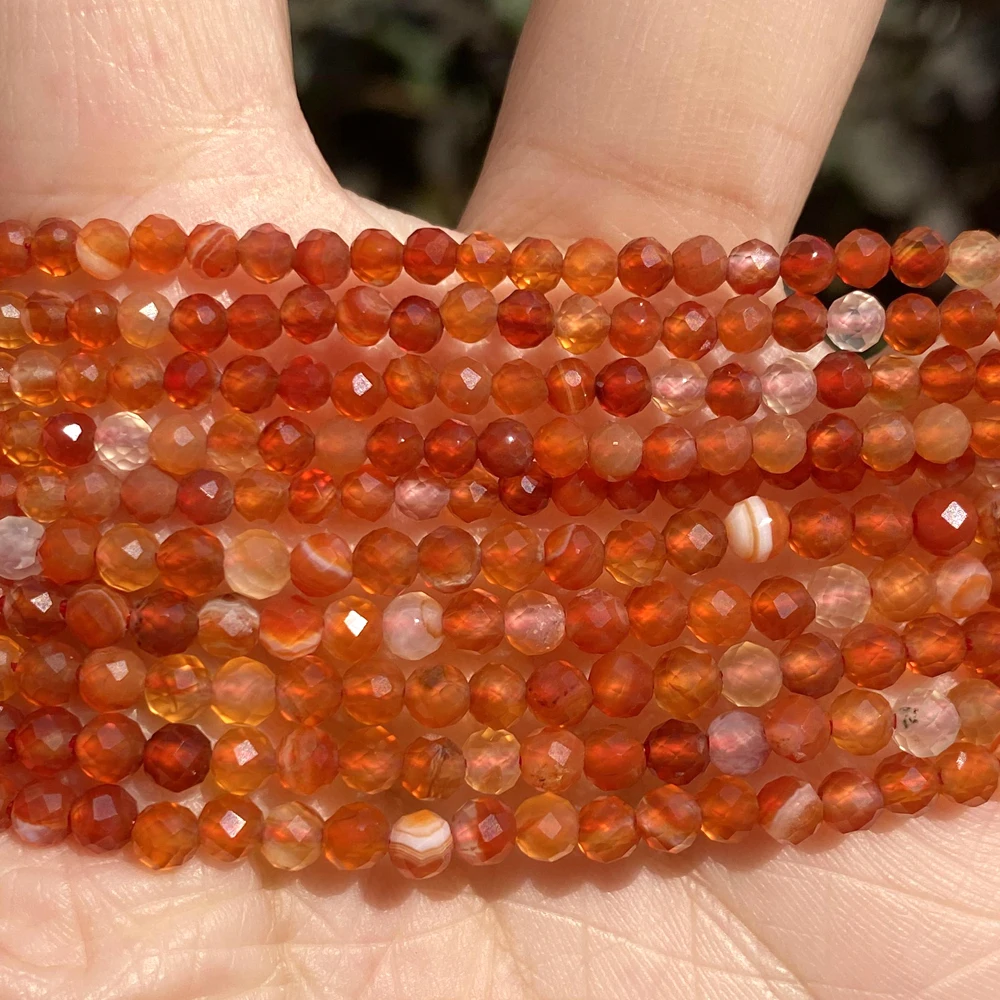 Natural Faceted Red Agates Carnelians Gemstone Stone Round Loose Spacer Stone Beads For Jewelry Making Bracelet Handmade 2 3 4mm