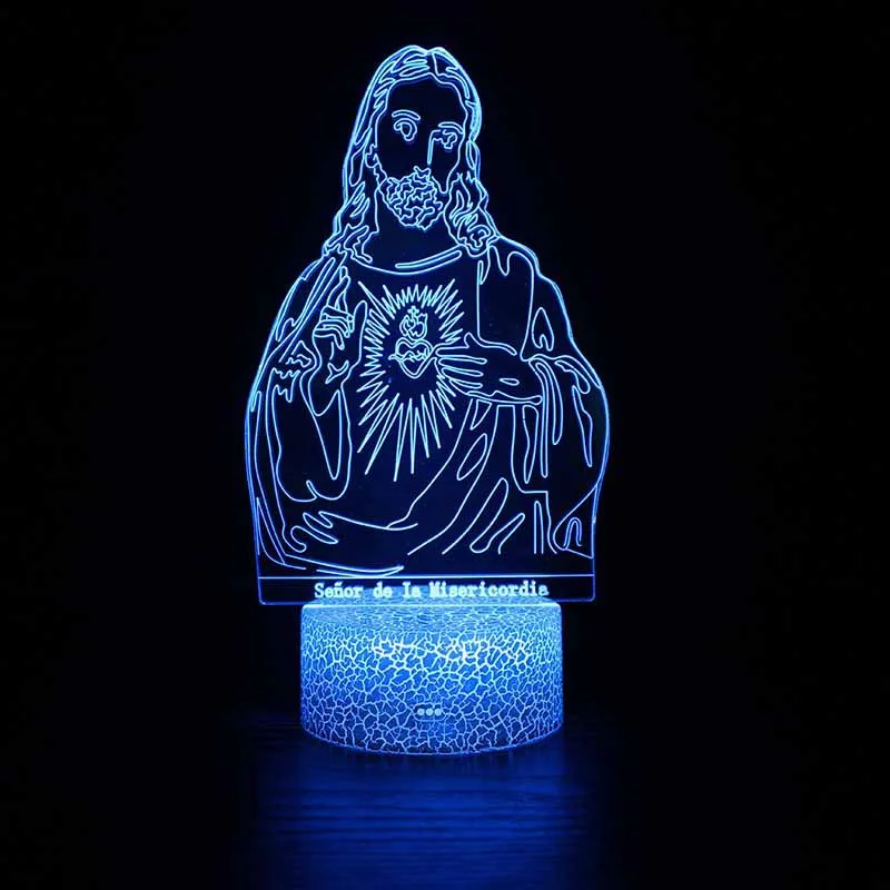 Nighdn Jesus Preaching 3D Illusion Jesus Night Light Lamp 7 Colors Changing USB Table Desk Lamp Creative Gift Home Decorations