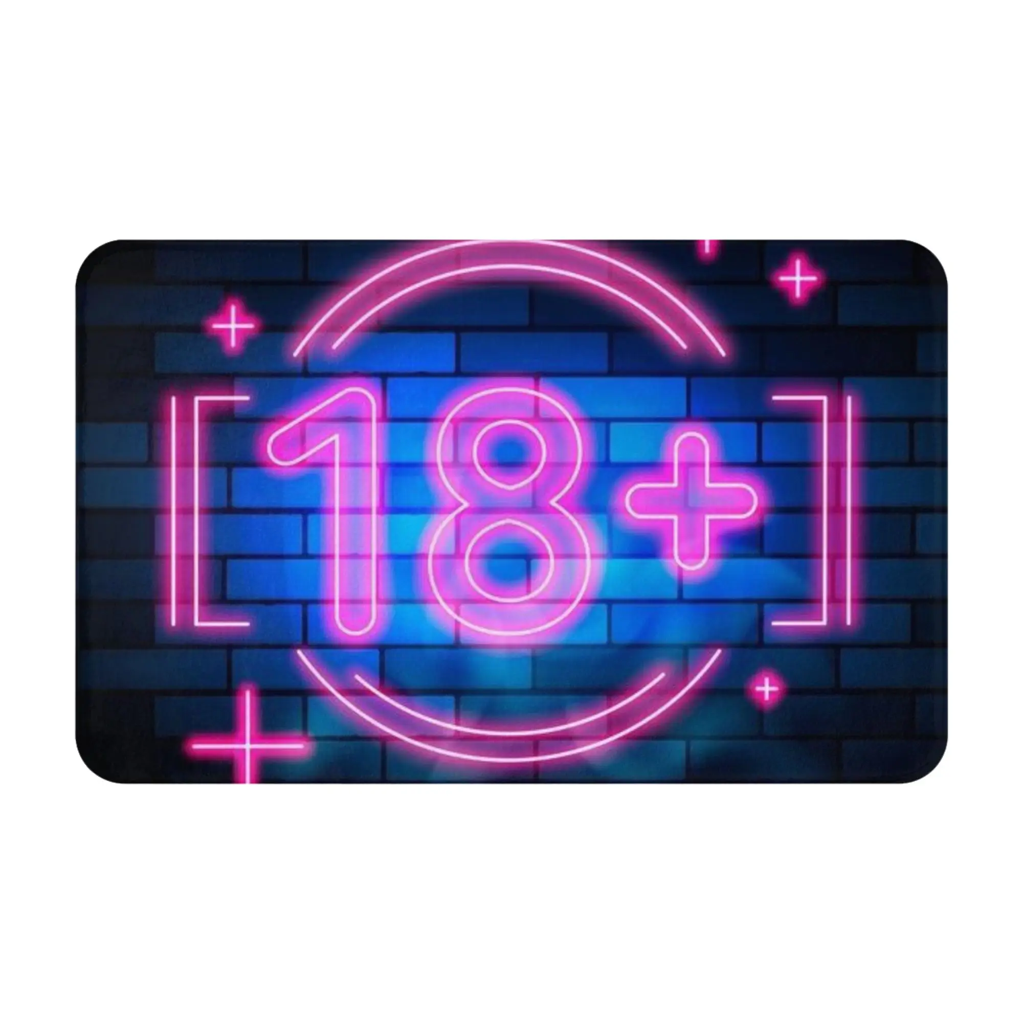 Pink Neon 18 Plus Warning Sign Graphic Doormat Bath Living Room Mat  Absorbent Home Decor