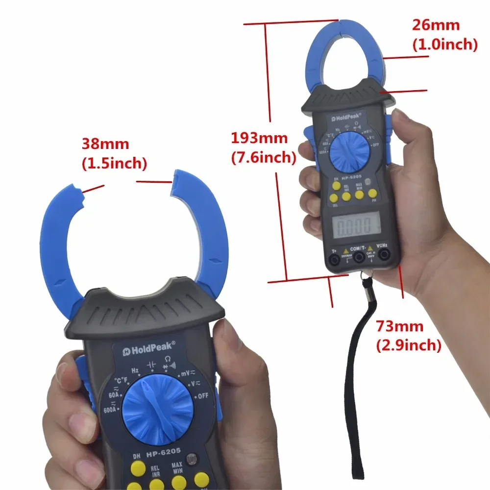 Imagem -04 - Holdpeak-multímetro Portátil com Braçadeira Digital Mini Medidor Eletrônico ac dc Voltímetro Atual Alcance Automático Hp6205 Ohm 6000