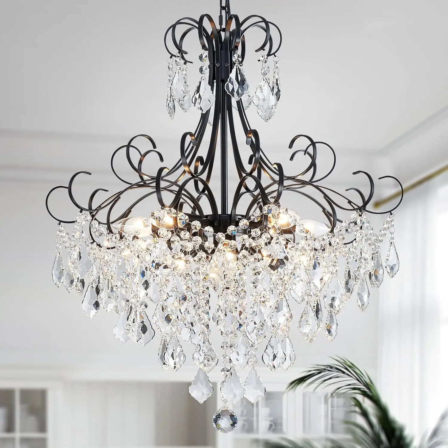 

Crystal Chandelier 10-Light Pendant Ceiling Light Modern Lighting Fixture for Dining Room Hallway Bedroom Kitchen Bathroom, H 27