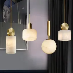 Brass Modern LED Alabaster Chandelier, Marble Copper Design Round Square Bedroom, Living , Dining Room, Hotel Interior Lighting
