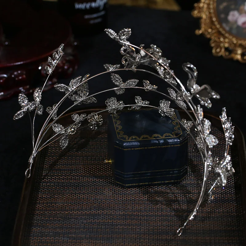 فاخر متعدد الطبقات فلاش الراين فستان الزفاف الزفاف تاج الشعر الراقية الشعر هوب فراشة زهرة الزفاف أغطية الرأس الوصول