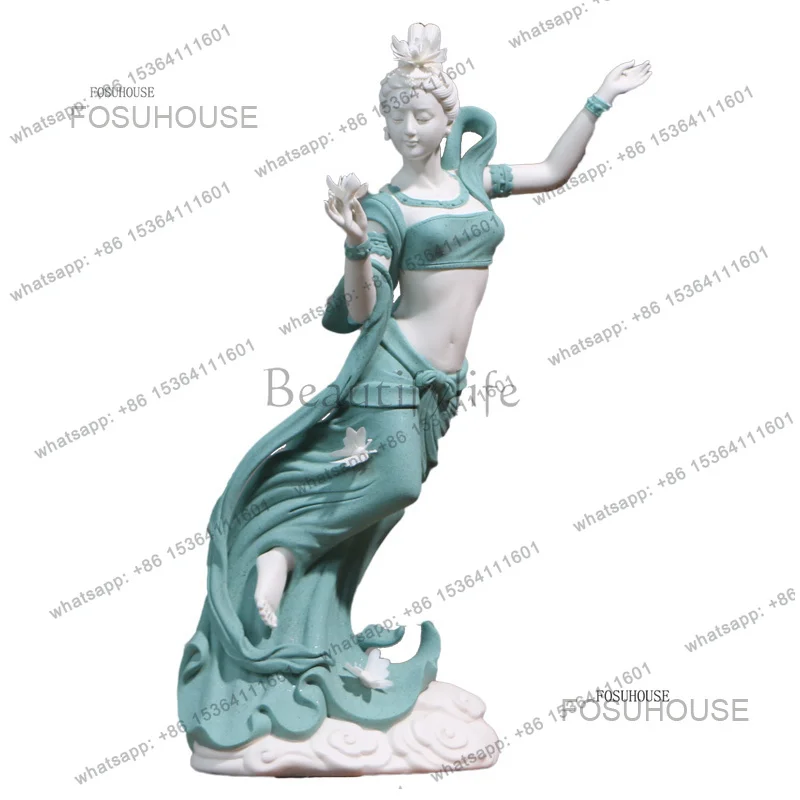 Creative Flying Dancer White Porcelain Sculptures Figure Ornaments New Chinese Soft Decorations Statues Ladies Crafts Home Decor
