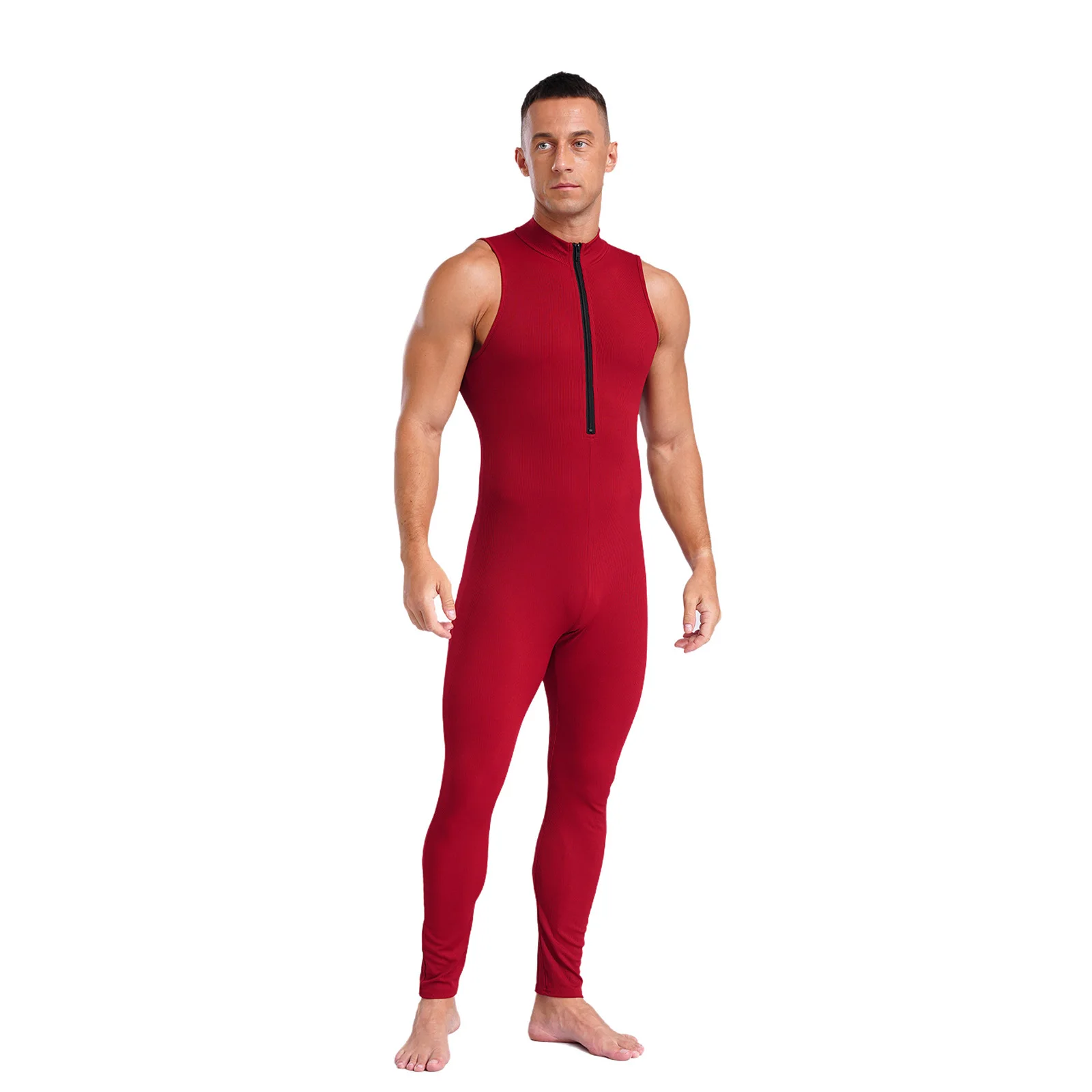 Mens Gymnastics Jumpsuit Yoga Athletic Bodysuit Rompers Sleeveless Zipper Skating Jumpsuits Hommes Bodybuilding Fitness Leotard