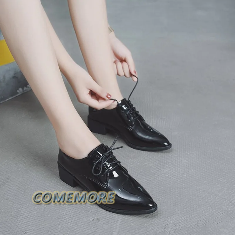 Ankle Strap Women Pumps Shoes Ladies Patent Leather Casual Fashion Pointed Toe Low Square Heel Shoes Elegant Office Party Shoes