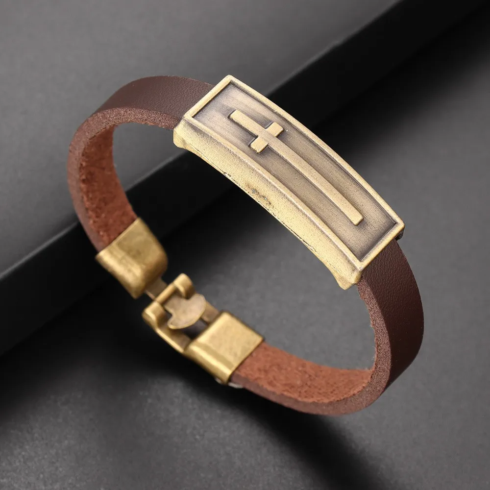 Fashion Pop Hip Hop Retro Men's Cross Pattern Bracelet Creative Ethos All-in-one Leather Party Bracelet Holiday Gift Accessories