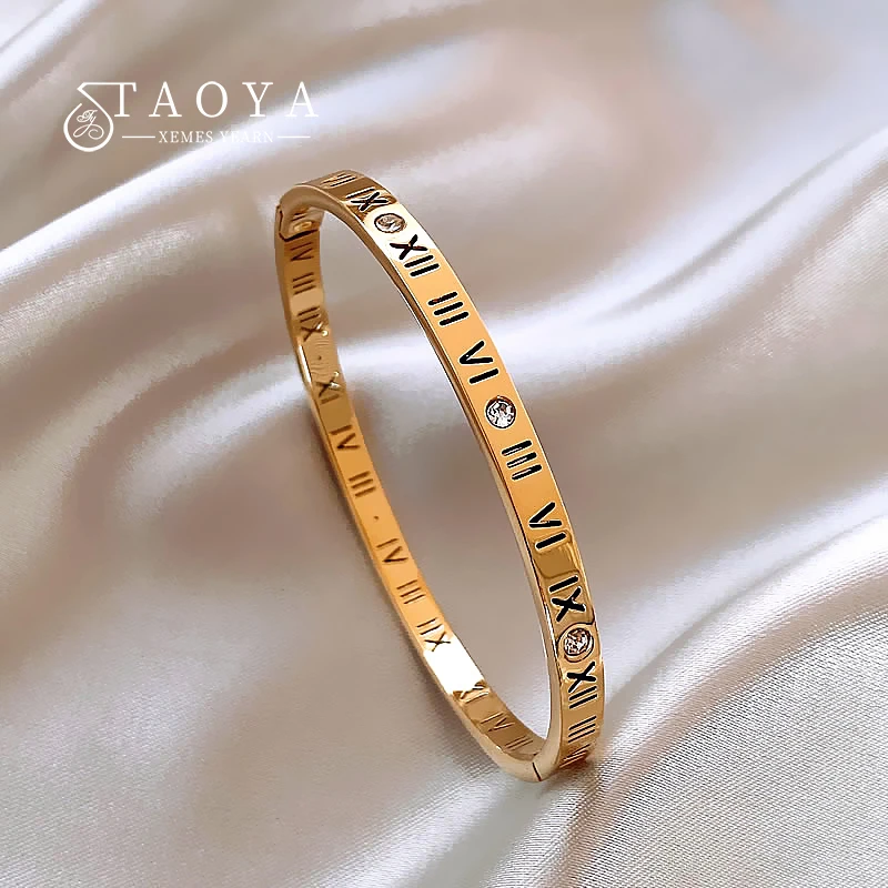 2023 Classic Design Roman Numerals Stainless steel Gold Color Charm Bracelet Korean Fashion Jewelry Luxury Accessories For Women