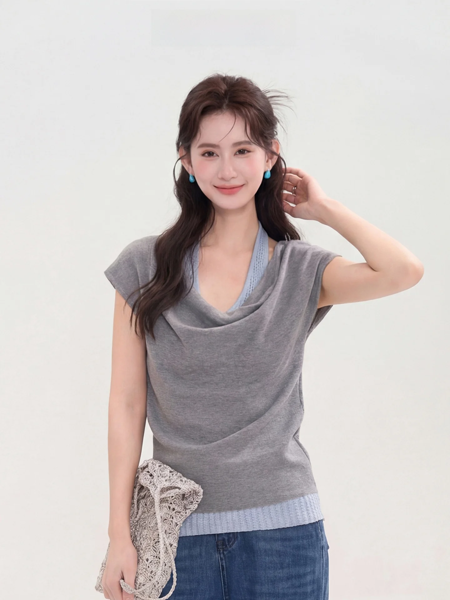 

Женский вязаный жилет Heme 10 из шерсти с коротким рукавом, имитация двухслойности, с эффектом текстуры, модный, для витрин