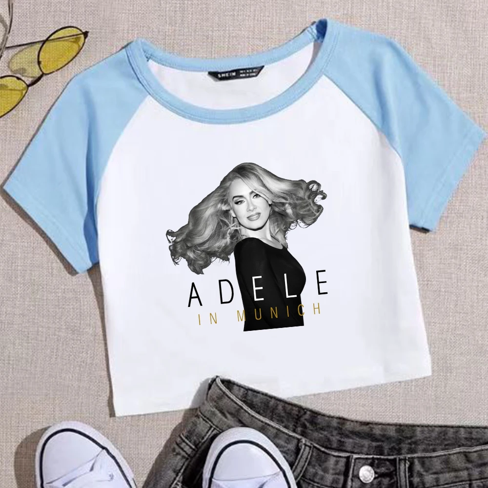 Adele In Munich Tour 2024 August Crop Shirt Streetswear-Hals Navel Bloot Shirt Fans Cadeau