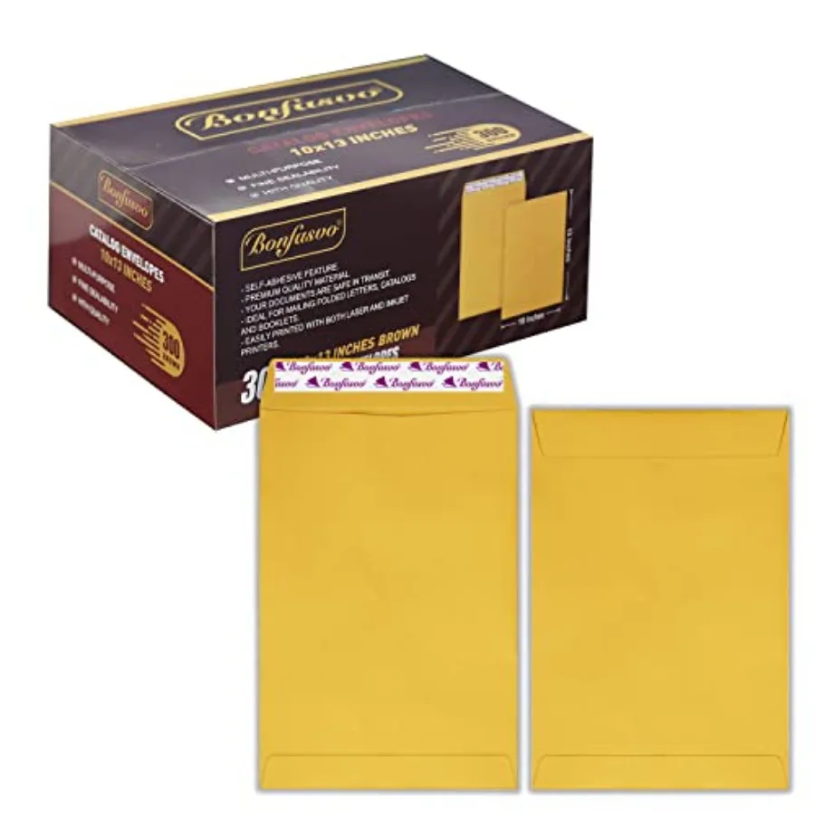

300 Pack 10x13 Catalog Envelopes Peel and Seal Security Mailing Envelopes 120GSM Kraft Paper self Seal Envelopes for Invitation