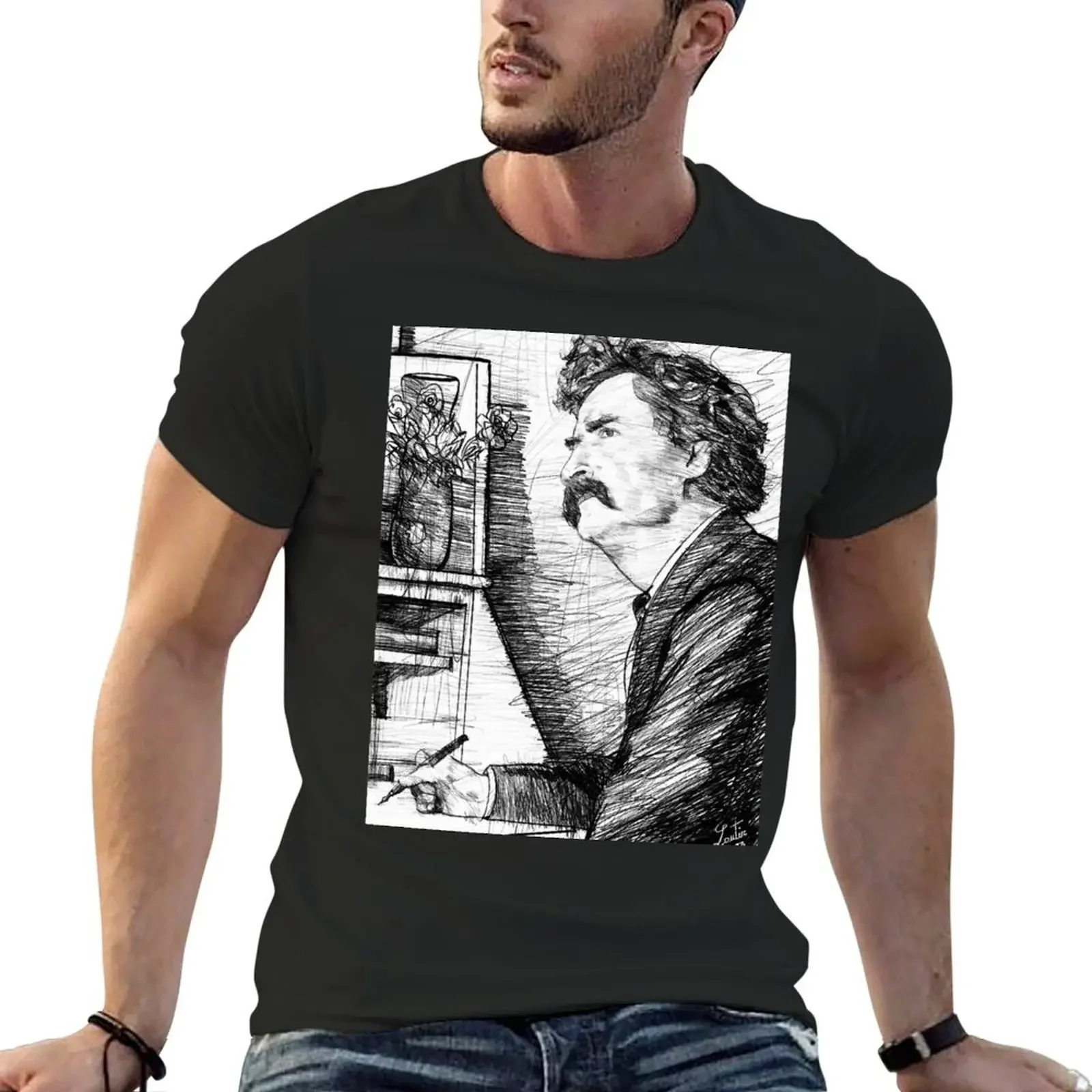 MARK TWAIN pencil portrait .1 T-Shirt sweat graphic tee shirt t shirts for men