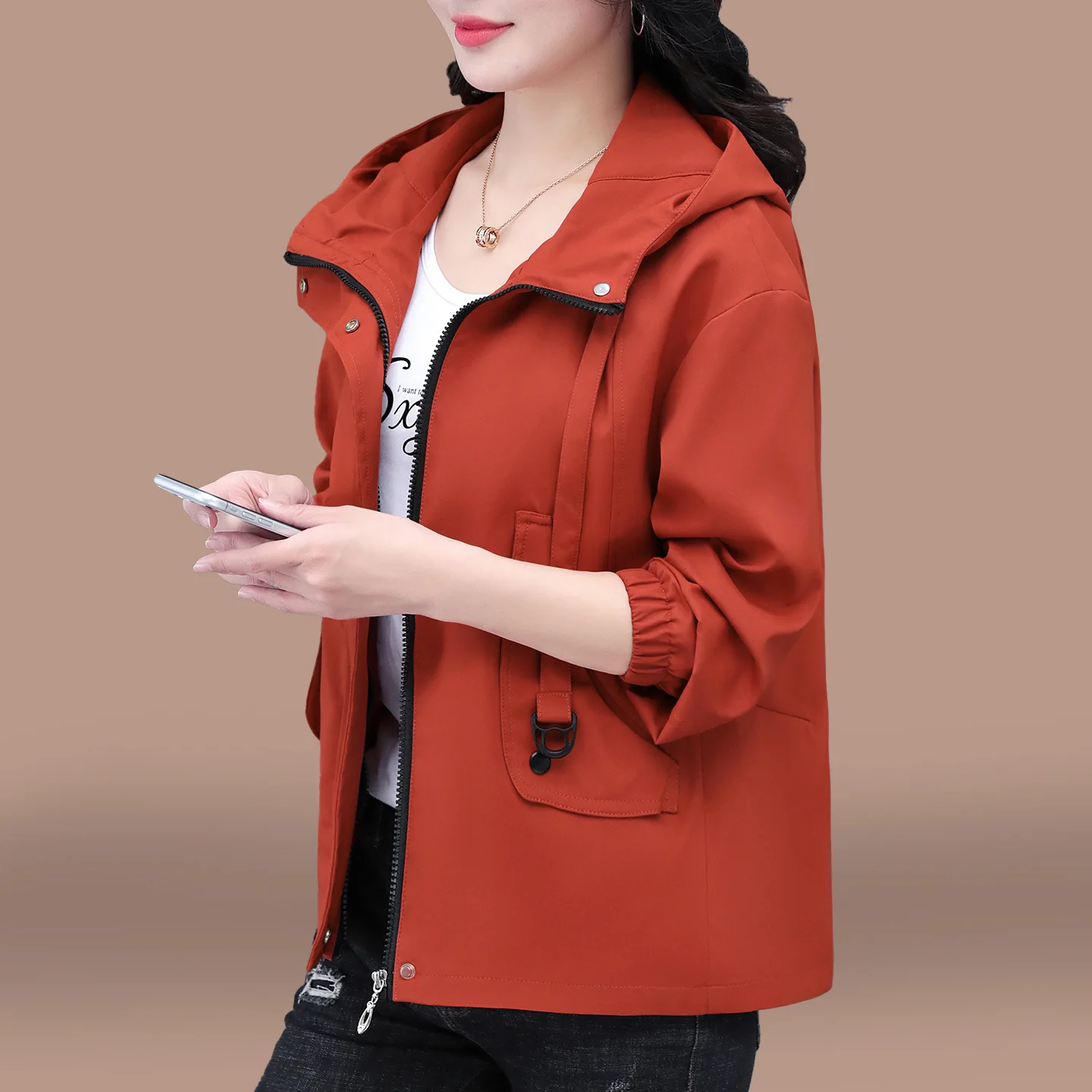 Trench corto da donna Giacca primavera autunno 2025 Nuova giacca corta con cappuccio allentata Top casual femminile Cappotto basic Casaco Feminino