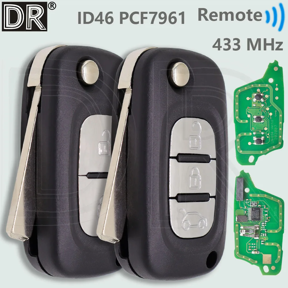 DR ID46 PCF7961 433MHz VA2 Blade Flip Car Remote Key 1618477A For Renault Clio III Master Kangoo Modus Twingo Megane Fluence SM3