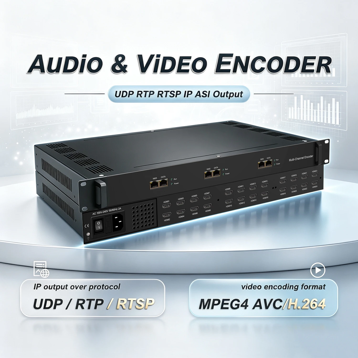 Multi‑Channel HDm* Encoder 8‑16-24CH H.264 H.265 OSD Audio‑Gain Optional ASI‑Out Web‑GUI CATV Broadcast Equipment