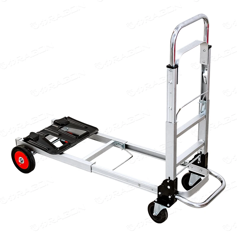 

2 in 1 Aluminum Folding Trolley Heavy Duty Multi-Functional Hand Truck with Steel Platform Four-Wheel OEM Customizable Hand Cart