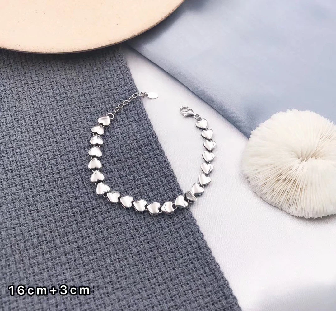 

18cm Silver Bracelet For Women Heart Bracelet Silver 925 Jewelry Fashion Chain Bracelets Female Girls Minimalist