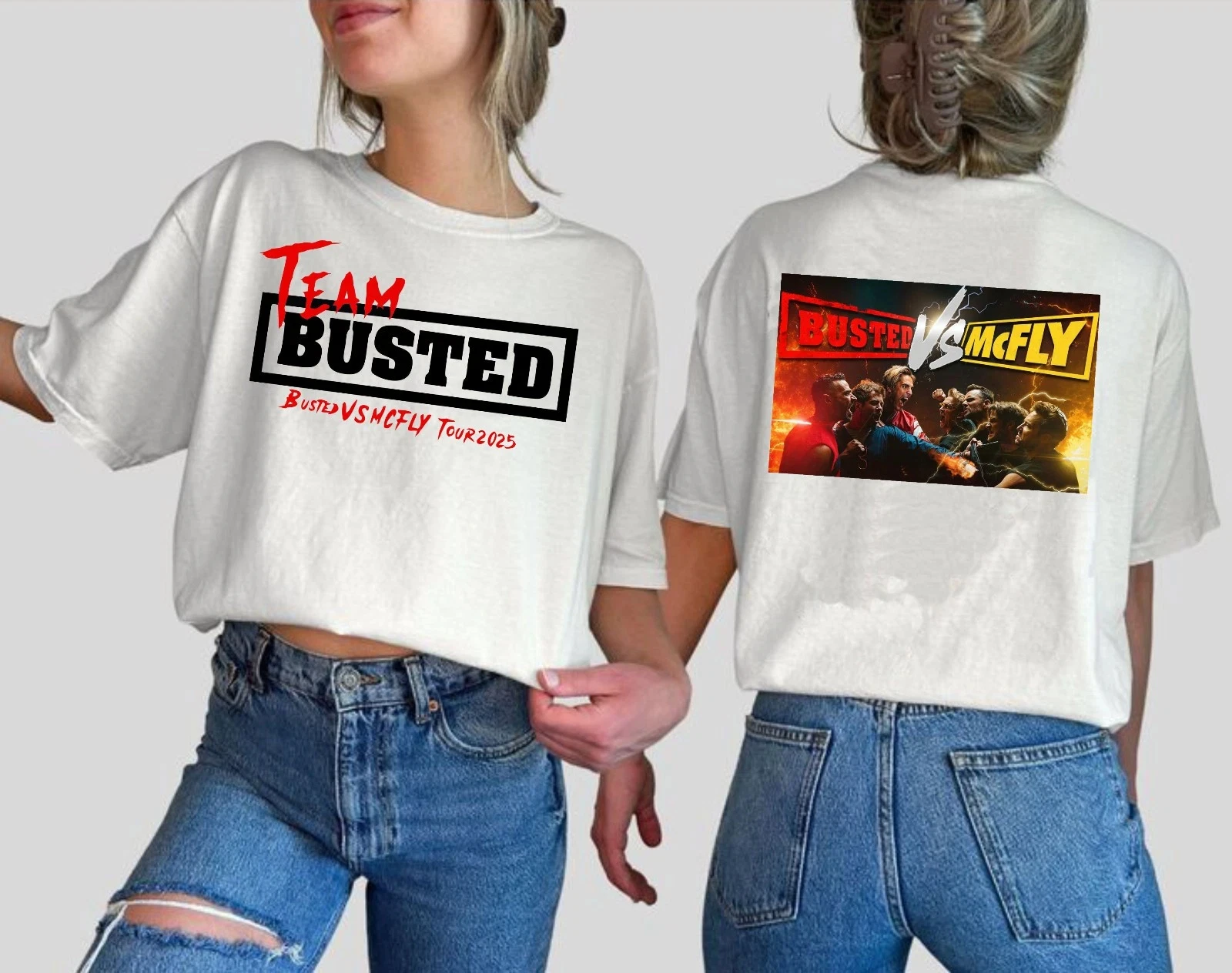 تي شيرت Team Busted 2025 Tour، قميص أمامي من الخلف للحفلات الموسيقية Vs McFly، تي شيرت موسيقي ملابس نسائية تي شيرت جرافيك