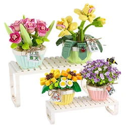 Mini Bonsai Building Blocks Flowers DIY Creative Simulation Bouquet Potted Model Ornaments Children's Toys Girls Birthday Gifts