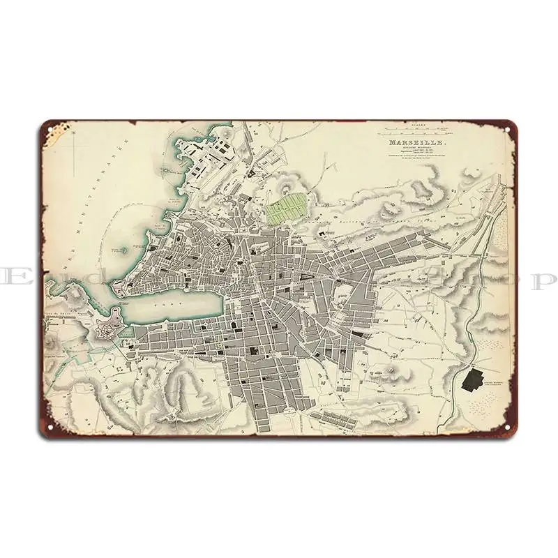 Винтажная карта Марселя, Франция 1840, металлический плакат, клубный бар, индивидуальный заказ, настенный плакат для гаража, жестяной плакат Винтажная карта Марселя, Франция 1840, металлический плакат, клубный бар, индивидуальный заказ, настенный плакат для гаража, жестяной плакат