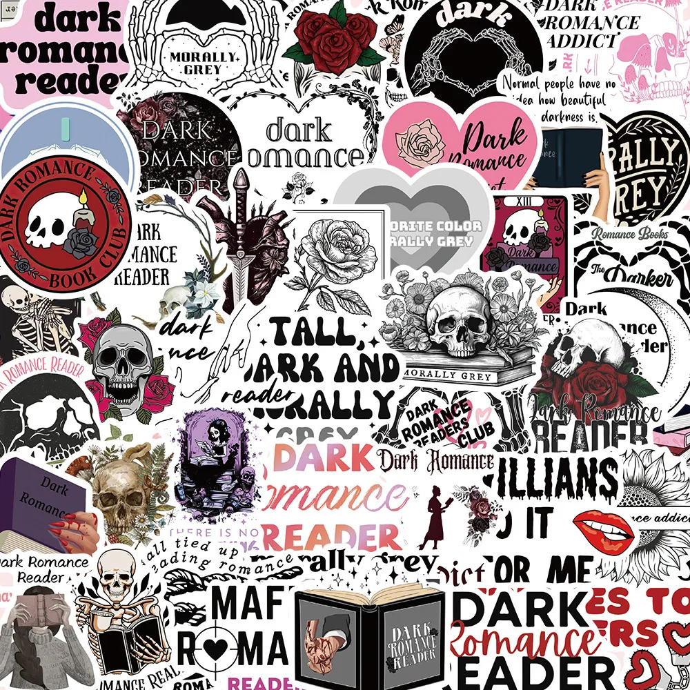 10/50PCS Cool Dark Skull Romance Reader Reading Stickers Aesthetic Scrapbooking Diary Phone Luggage Car Decoration Sticker Toy