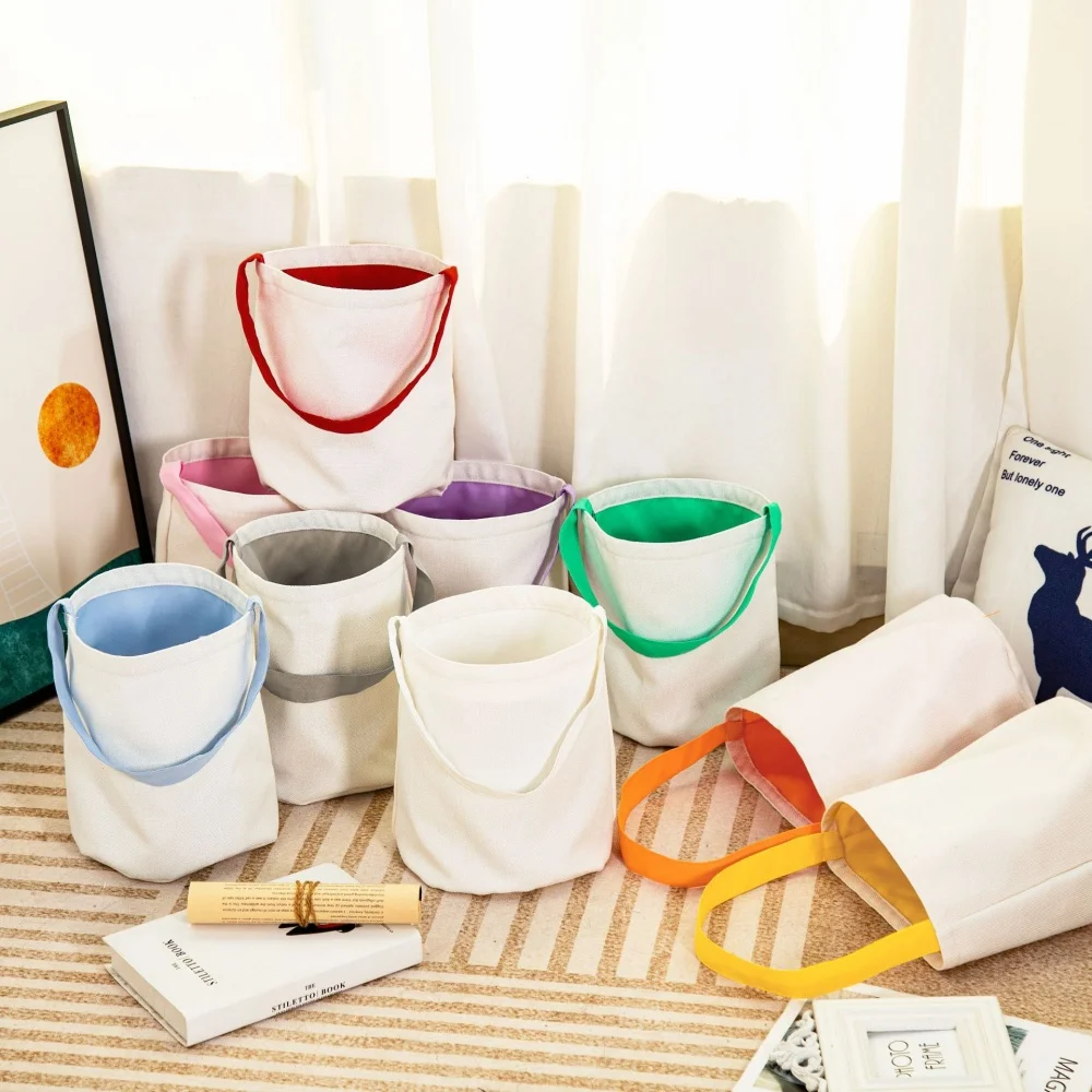 8 pcs Sublimation Blank Handbag  Easter Christmas Candy Holder Gift Bag Outdoor Shopping Basket Bag for Heat Transfer Print