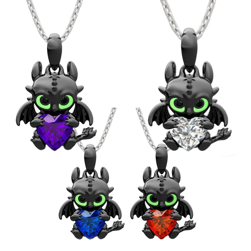 

Cartoon Toothless Dragon Necklaces for Men Women Love Diamond Pendants Couples Cute Pendant Fashion Jewelry Valentines Day Gifts