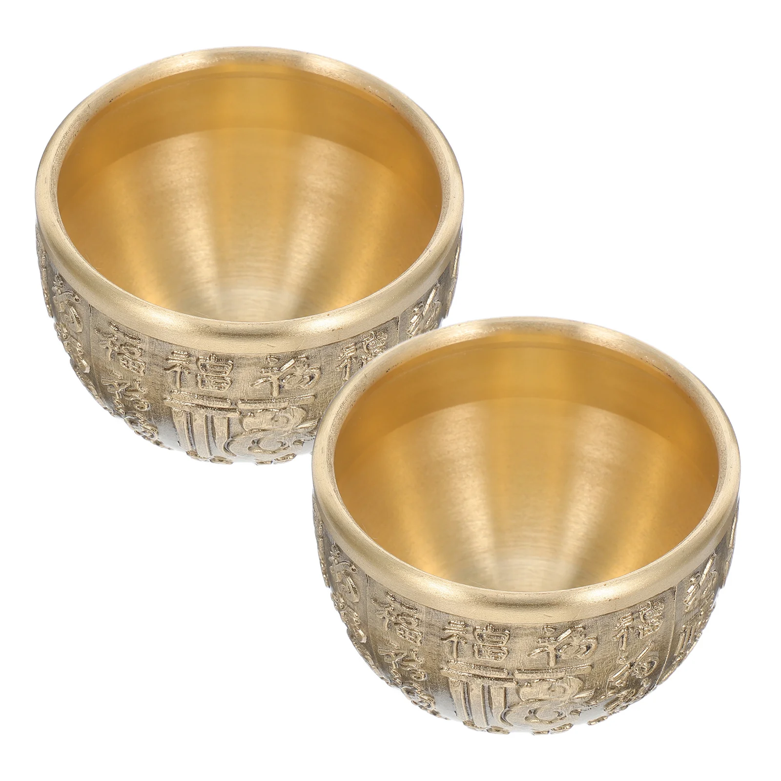 

2pcs Brass Treasure Bowl Chinese Style Desktop Decoration Home Office Fortune Basin Small Tabletop Adornment Offering Bowl