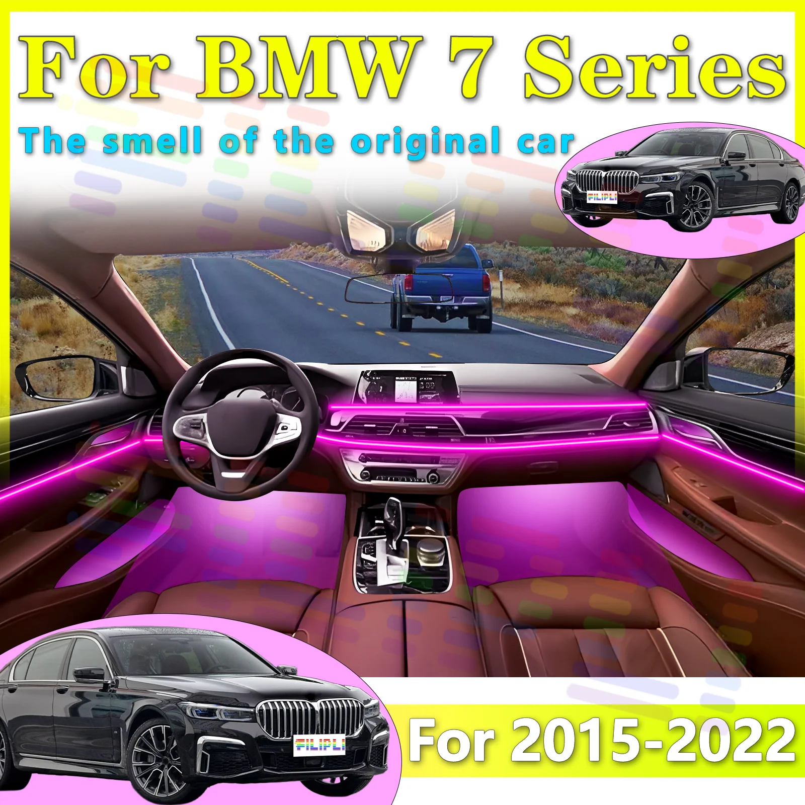 

Для BMW 2015-2022: Светодиодная RGB-подсветка салона, оптоволоконная неоновая невидимая атмосферная лента, декоративная подсветка с управлением через приложение