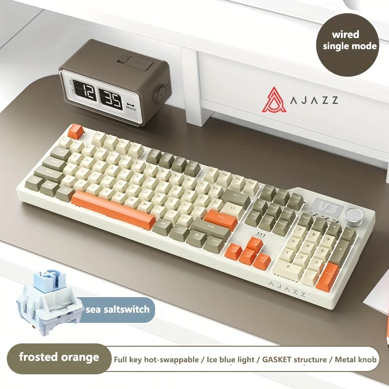 Ajazz AK35I V3 MAX 8000mAh batterij Gaming mechanisch toetsenbord Tri-mode Bedraad Bluetooth Draadloos Hot-swappable TFT kleurenscherm