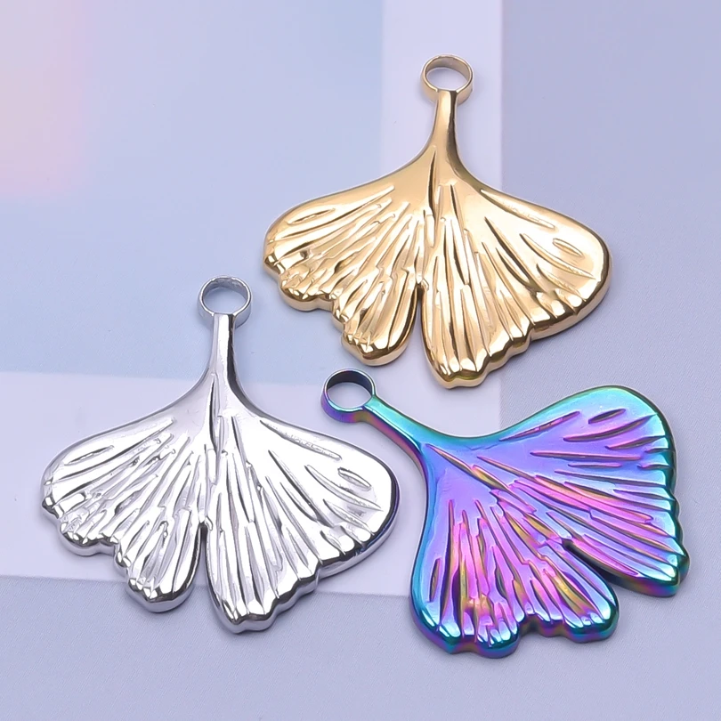 6pcs/Lot Stainless Steel Ginkgo Leaf Charms DIY Plant Leaves Pendant подвеска Fit Handmade Cute Women Earrings Jewelry Making