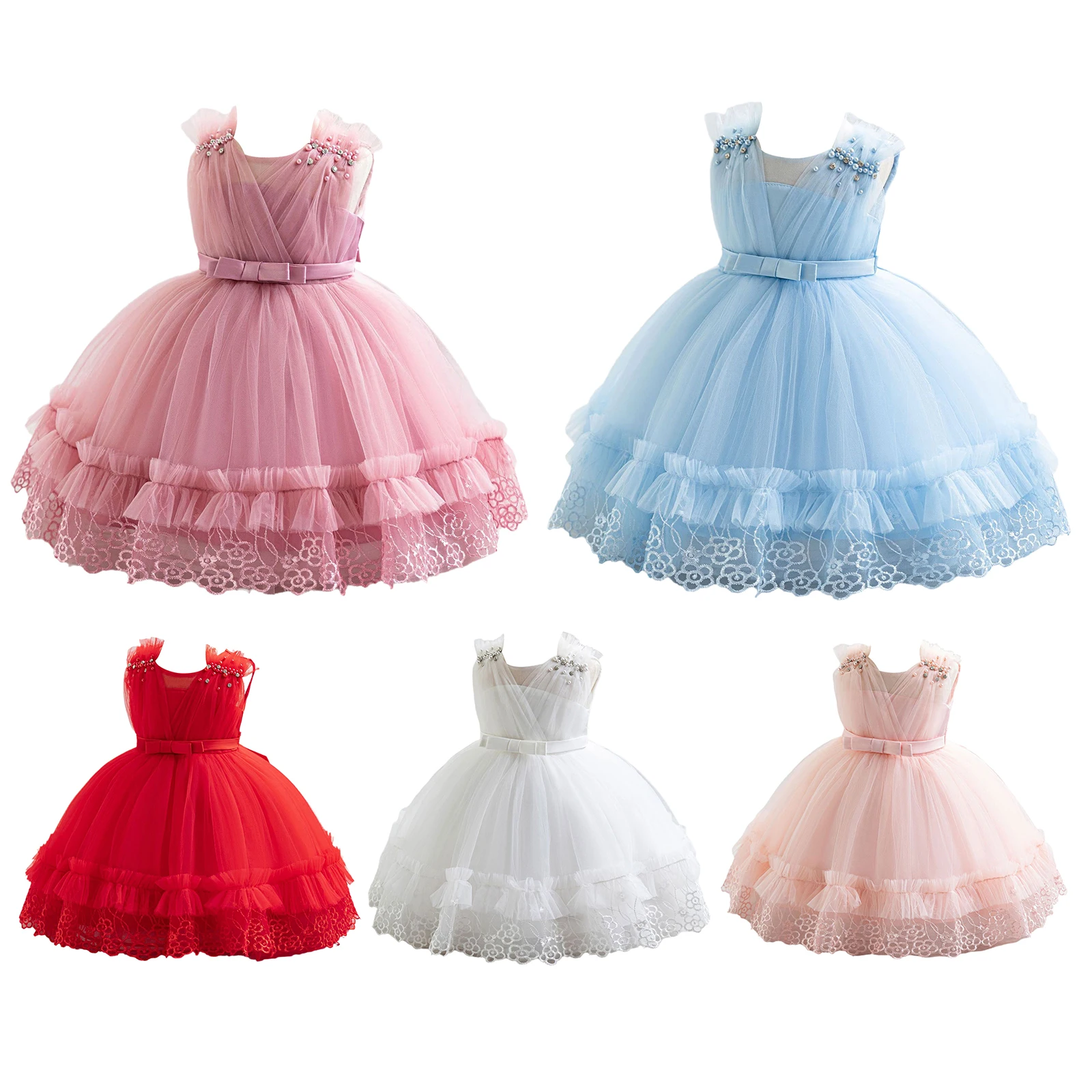 Robe de princesse en tulle avec nœud papillon pour tout-petits, robe de Rhformelle, fête d'anniversaire, mariage, reconstitution historique, fleur, bébé, filles