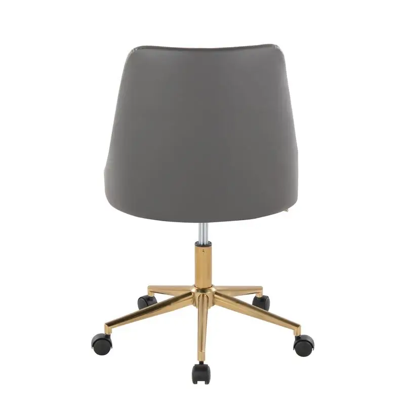 Contemporary Swivel Task Chair with Casters in Gold Metal & Grey Faux Leather - Stylish Office Seating Solution