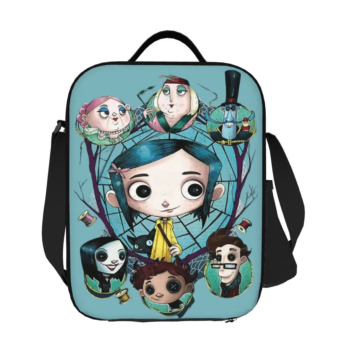 Custom Halloween Horror Film Coraline Lunch Boxes for Women Waterproof Cooler Thermal Food Insulated Lunch Bag Office Work