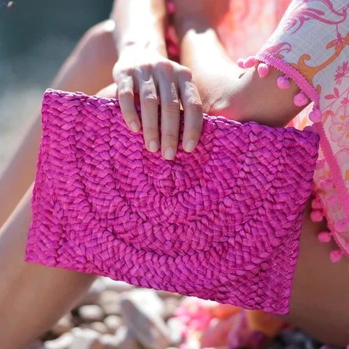 Bolsos de paja de cáscara de maíz a la moda, bolso de mano tejido a mano para mujer, bolso tipo sobre, bolso largo para mujer, bolso de playa de verano, Bolsa 2024