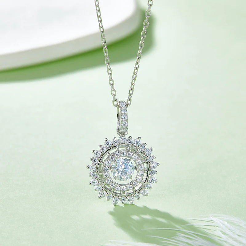 SGARIT Round Snowflake Pendant Necklace Round Cut Diamond Inlay Pendant Jewelry S925 Silver 0.5CT Pendant for Engagement